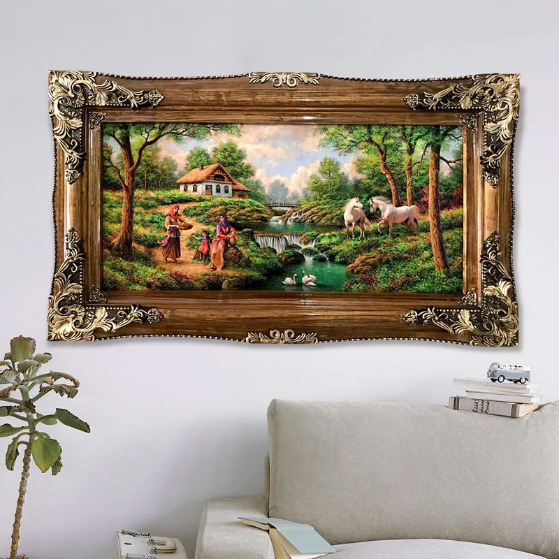 تابلو فرش ماشینی طرح روستا کد ۷۰۱۳