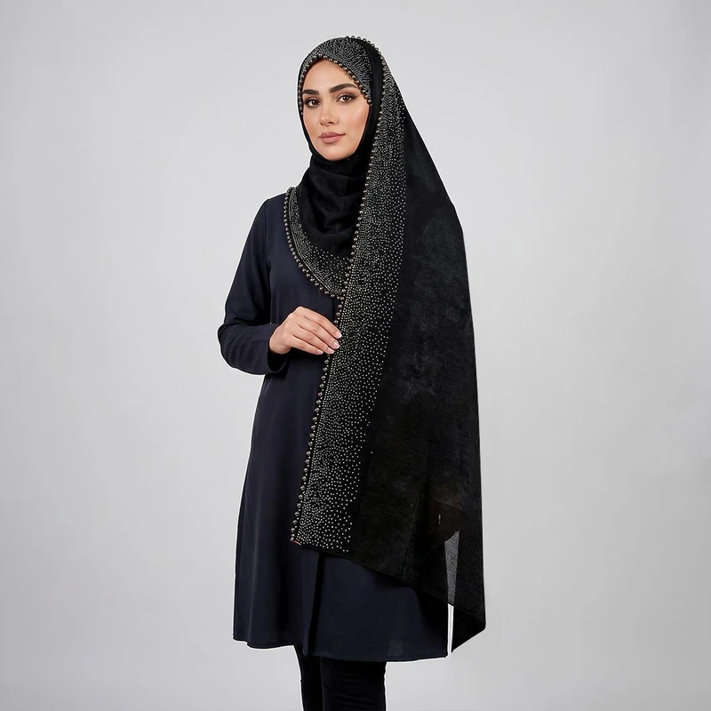 شال زنانه مدل مجلسی کوپرا مروارید دوزی نگین دار
