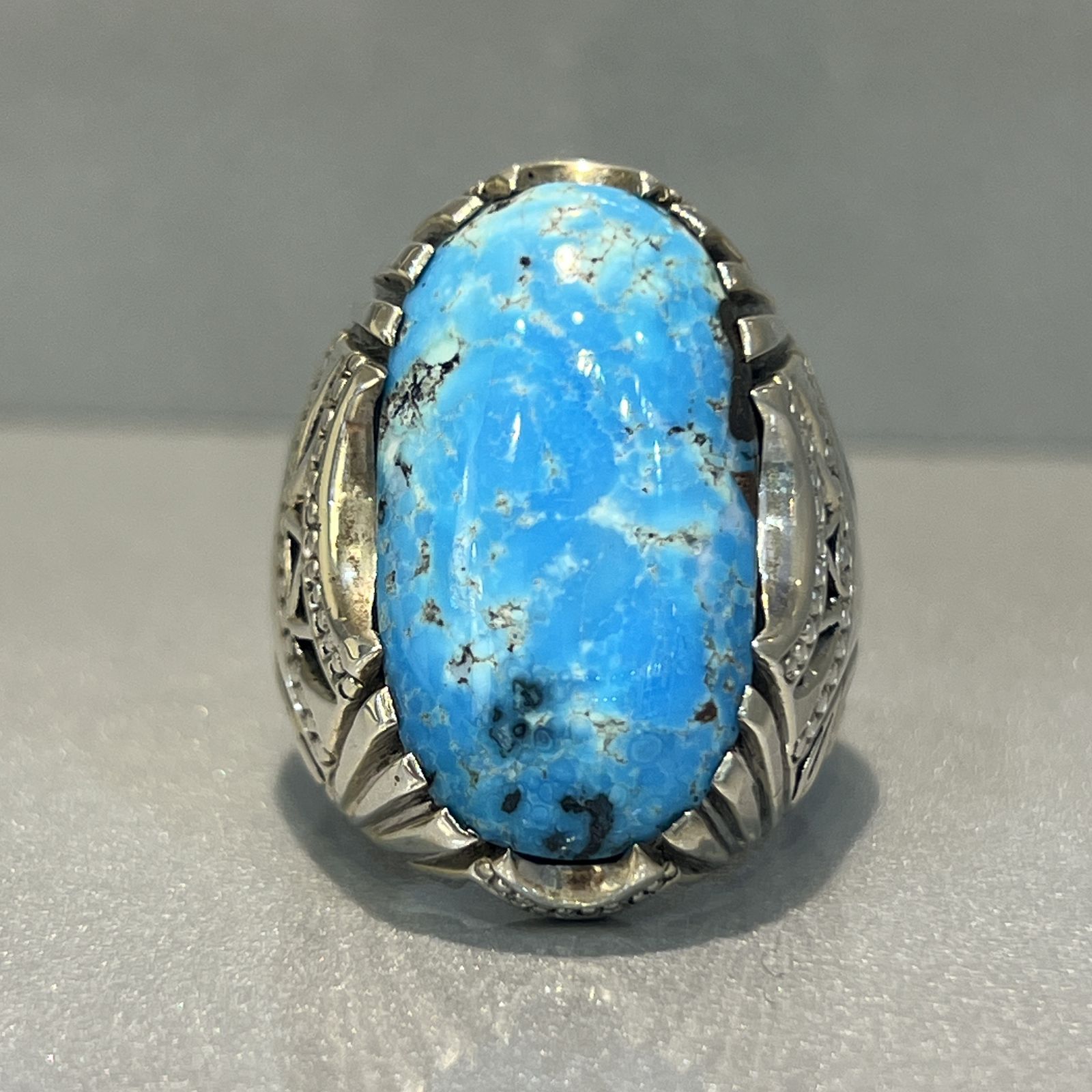 انگشتر نقره مردانه مدل اسپرت با نگین فیروزه نیشابوری 717 - - 2