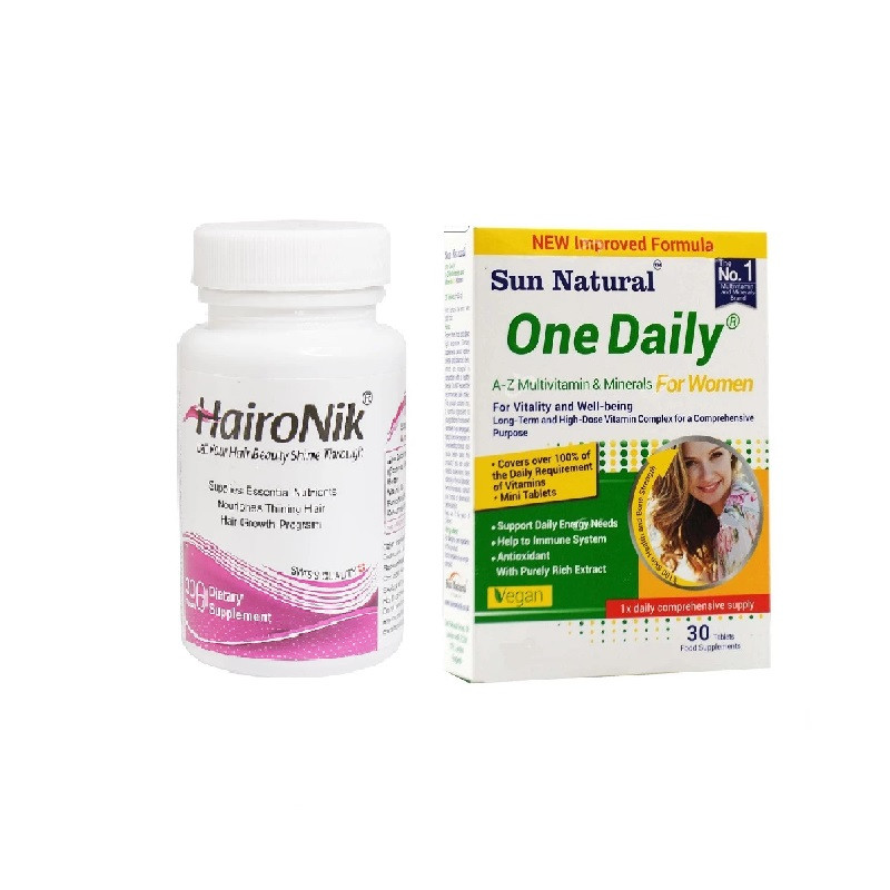 قرص هیرونیک بسته 30 عددی به همراه قرص مولتی ویتامین و مینرال وان دیلی بانوان سان نچرال بسته 30 عددی قرص هیرونیک بسته 30 عددی به همراه قرص مولتی ویتامین و مینرال وان دیلی بانوان سان نچرال بسته 30 عددی