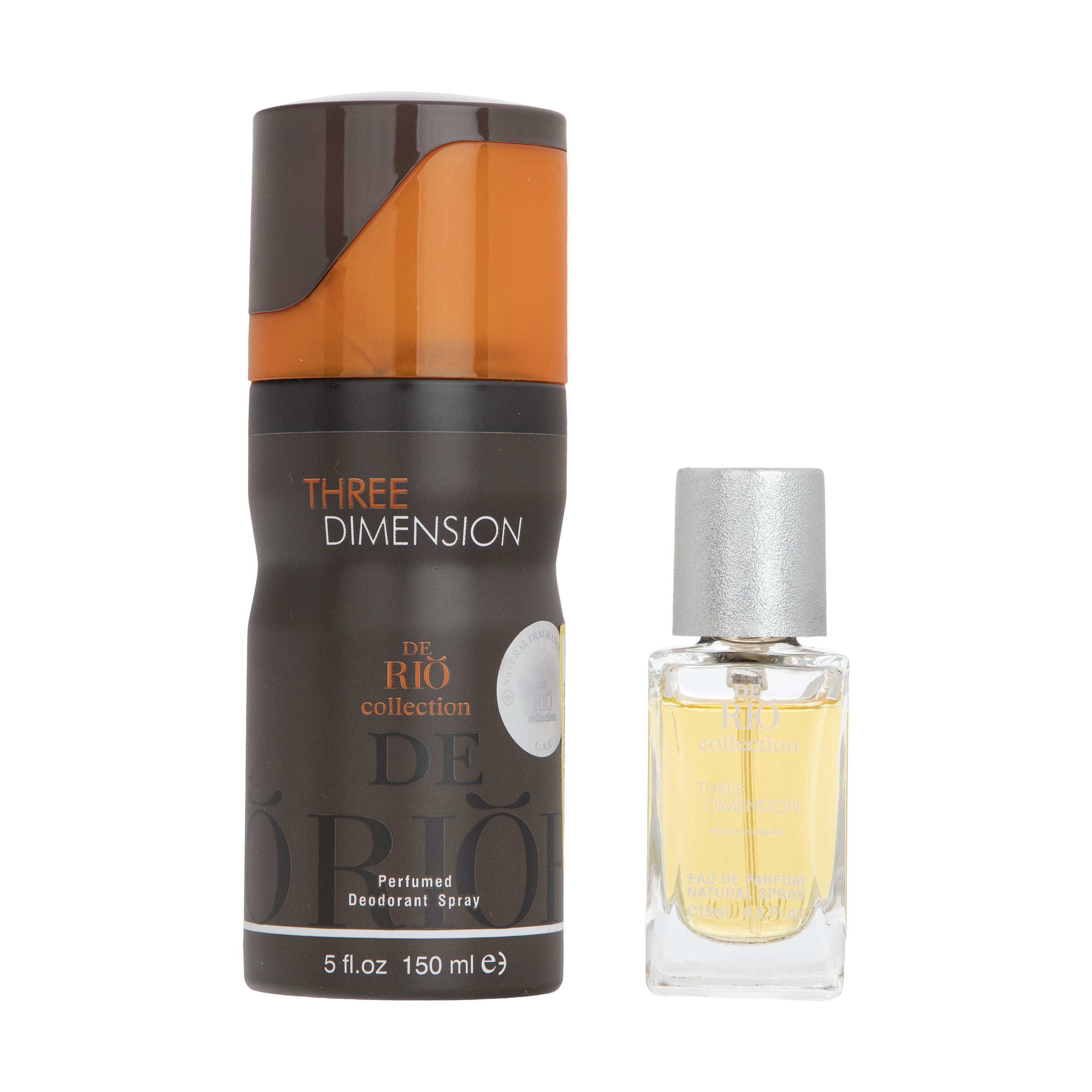 عطر جیبی مردانه ریو کالکشن مدل Three Dimension حجم 15 میلی لیتر به همراه اسپری بدن مردانه مدل Three Dimension حجم 150 میلی لیتر 