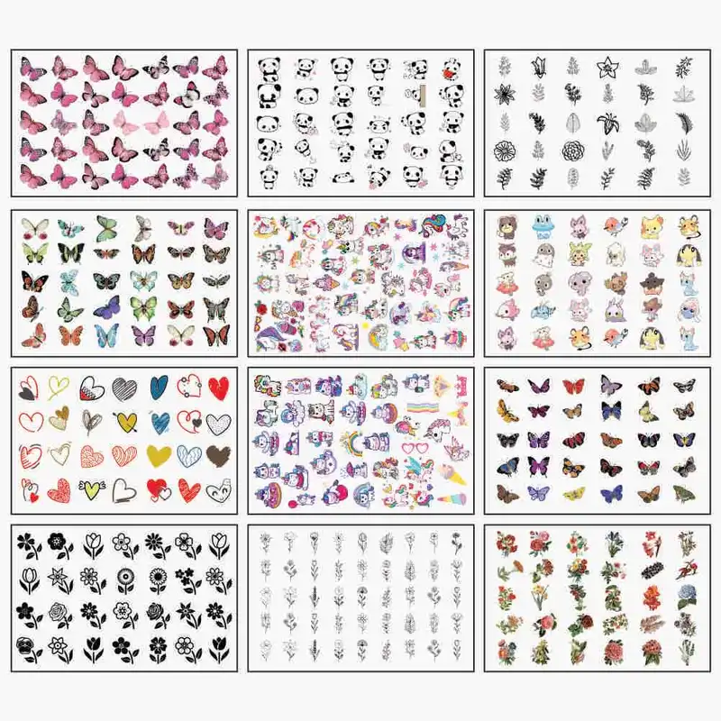 برچسب لنز ناخن طرح گل و پروانه کد BLNG 1204 مجموعه 12 عددی