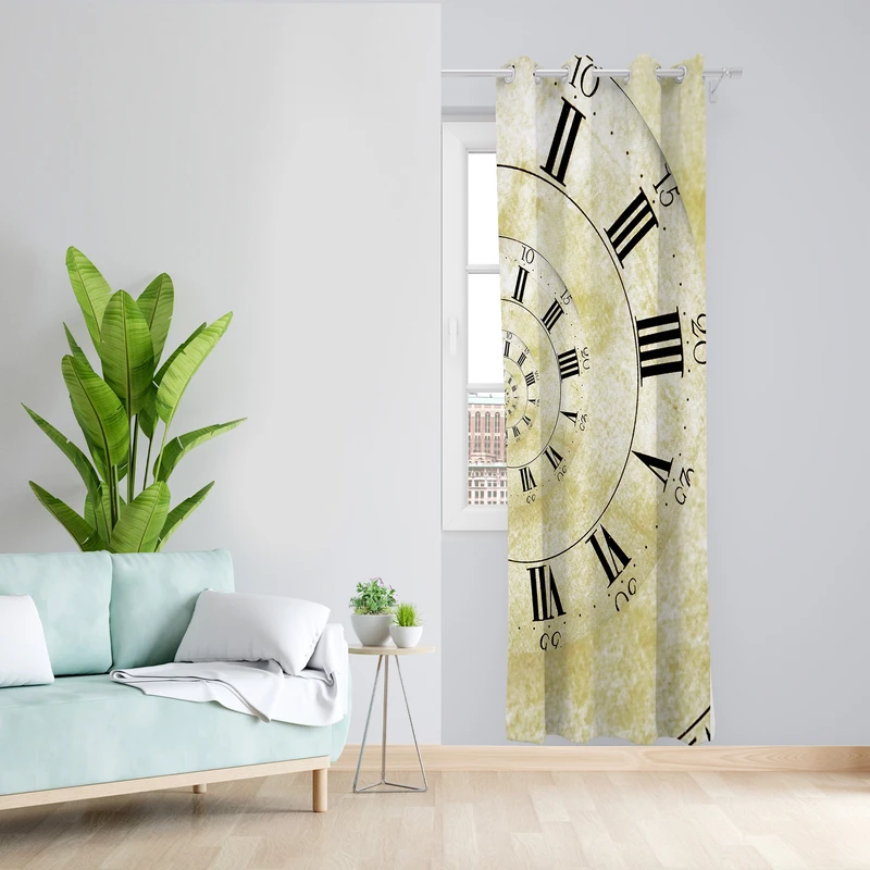 پرده طرح ساعت مدل مخمل پانچی کد L 1010R L Z سایز 140x200 سانتی متر
