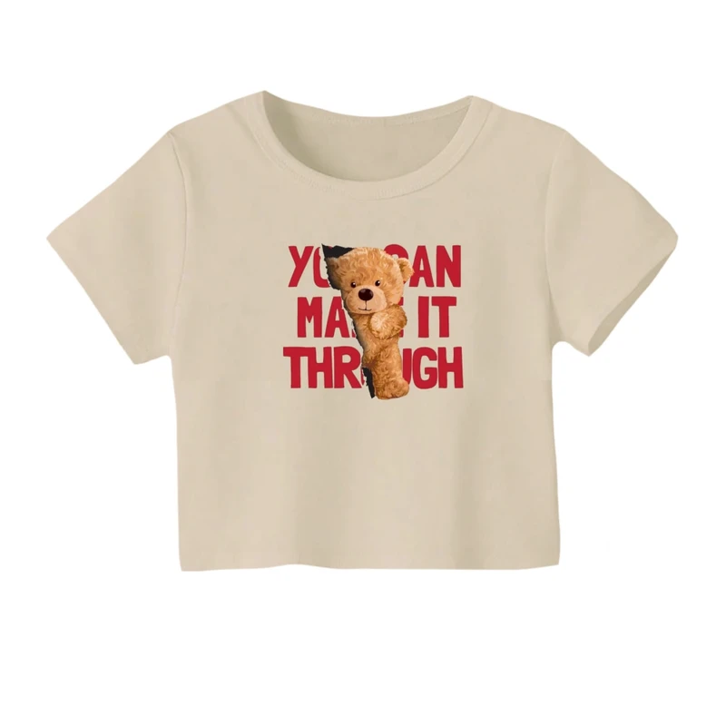 کراپ‌ تی‌شرت آستین کوتاه زنانه مدل نوشته تدی