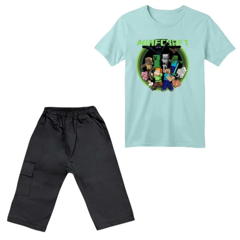 ست تی‌شرت آستین کوتاه و شلوارک پسرانه مدل ماینکرفت کد 6