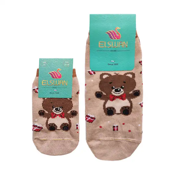 جوراب دخترانه ال سون مدل مادر و کودک طرح خرس کد PH707.2 مجموعه 2 عددی