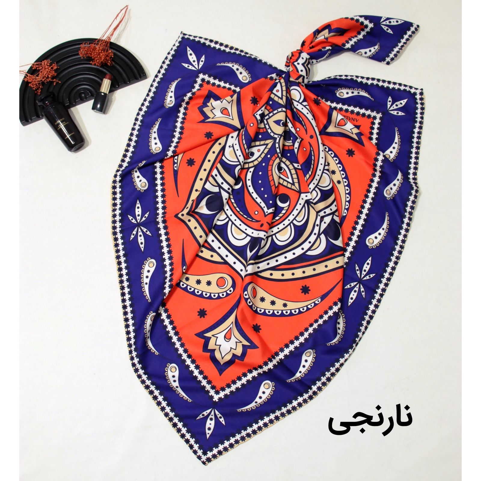 روسری زنانه مدل ابریشم توییل قواره 90 دست دوز طرح لاکچری کد ana-2930 -  - 12