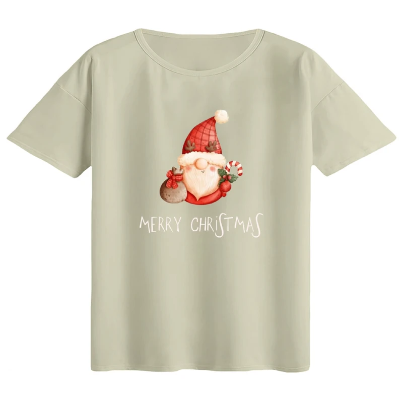 تی‌شرت اورسایز آستین کوتاه زنانه مدل باکسی طرح بابانوئل کد۱