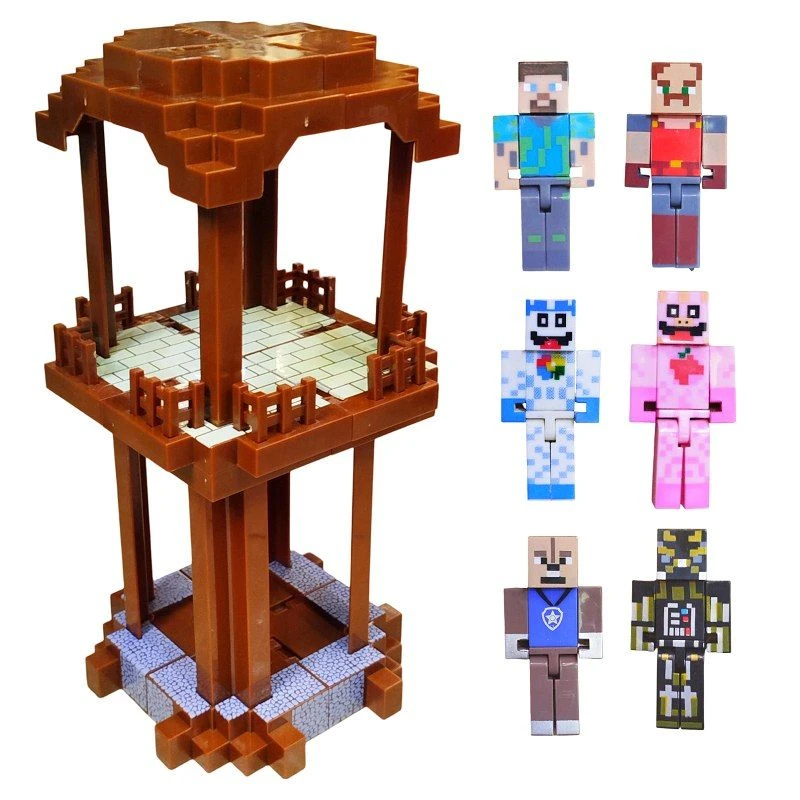 اکشن فیگور مدل ماینکرافت طرح برج پیلیجر و اسکین استیو مجموعه 7 عددی