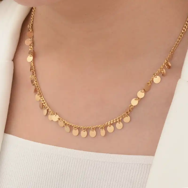 گردنبند طلا 18 عیار زنانه طلای مستجابی مدل پولکی گرد کد 45