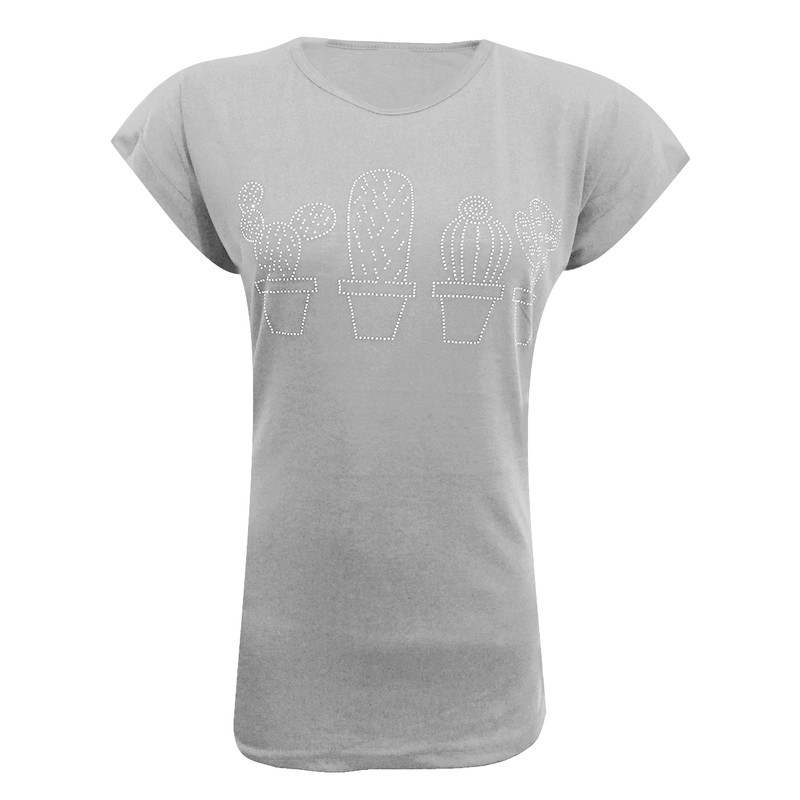 تی شرت آستین کوتاه زنانه مدل کاکتوس نگینی کد tm-2410 رنگ سفید