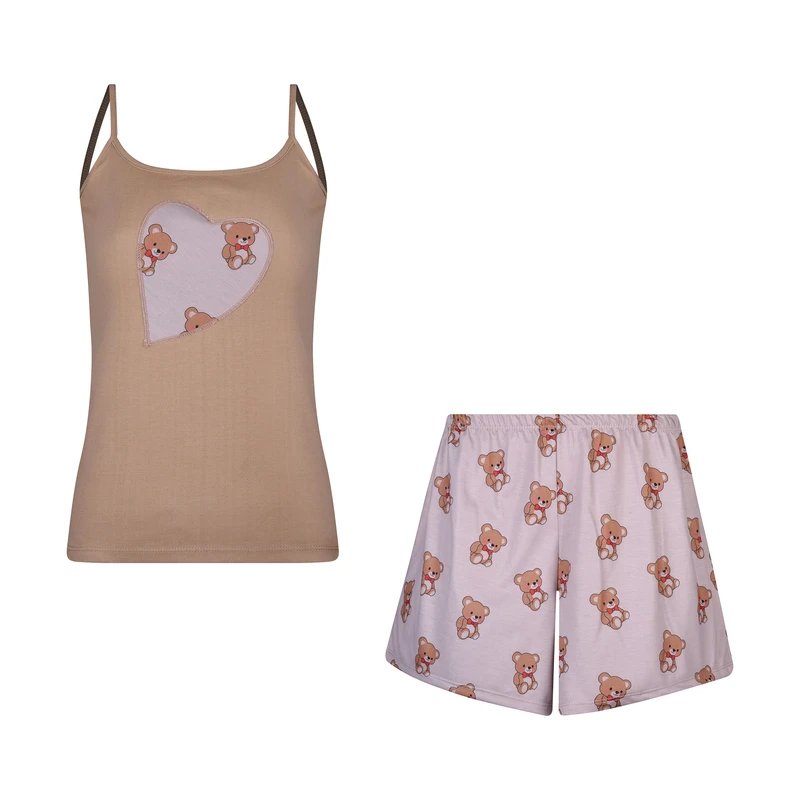 ست تاپ و شلوارک زنانه افراتین مدل خرسی کد 6606 رنگ نسکافه‌ای