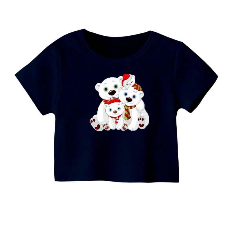 کراپ‌ تی‌شرت آستین کوتاه زنانه مدل خرس کریسمس کد 1