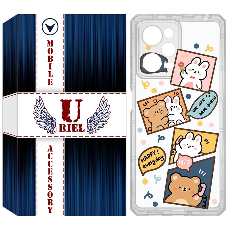 کاور یوریل مدل Clear کد 19 طرح خرگوش و خرس مناسب برای گوشی موبایل شیائومی Poco X5 Pro / Redmi Note 12 Pro / Note 12 Pro Plus