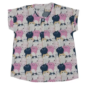 تی شرت آستین کوتاه زنانه مدل نخی تایلندی طرح گربه