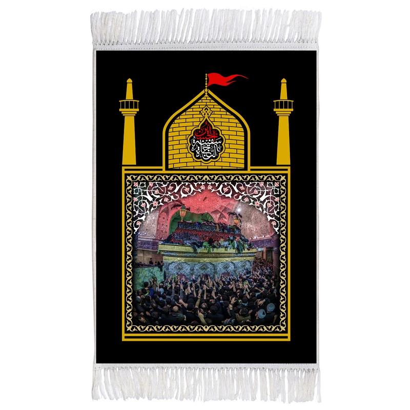 فرش ماشینی دیوارکوب اطلس آبی طرح ضریح حرم امام حسین مدل T2283