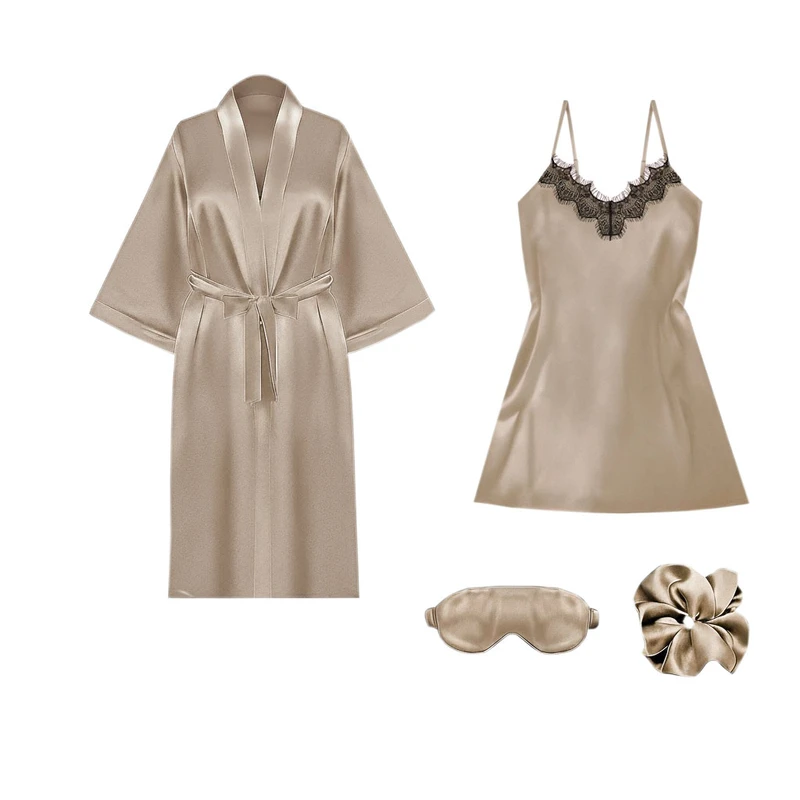 لباس خواب زنانه مدل ساتن ابریشم کد 66709 به همراه چشم بند و کش مو