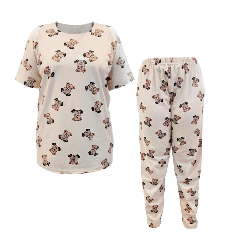 ست تی‌شرت آستین کوتاه و شلوار راحتی زنانه طرح خرسی 003