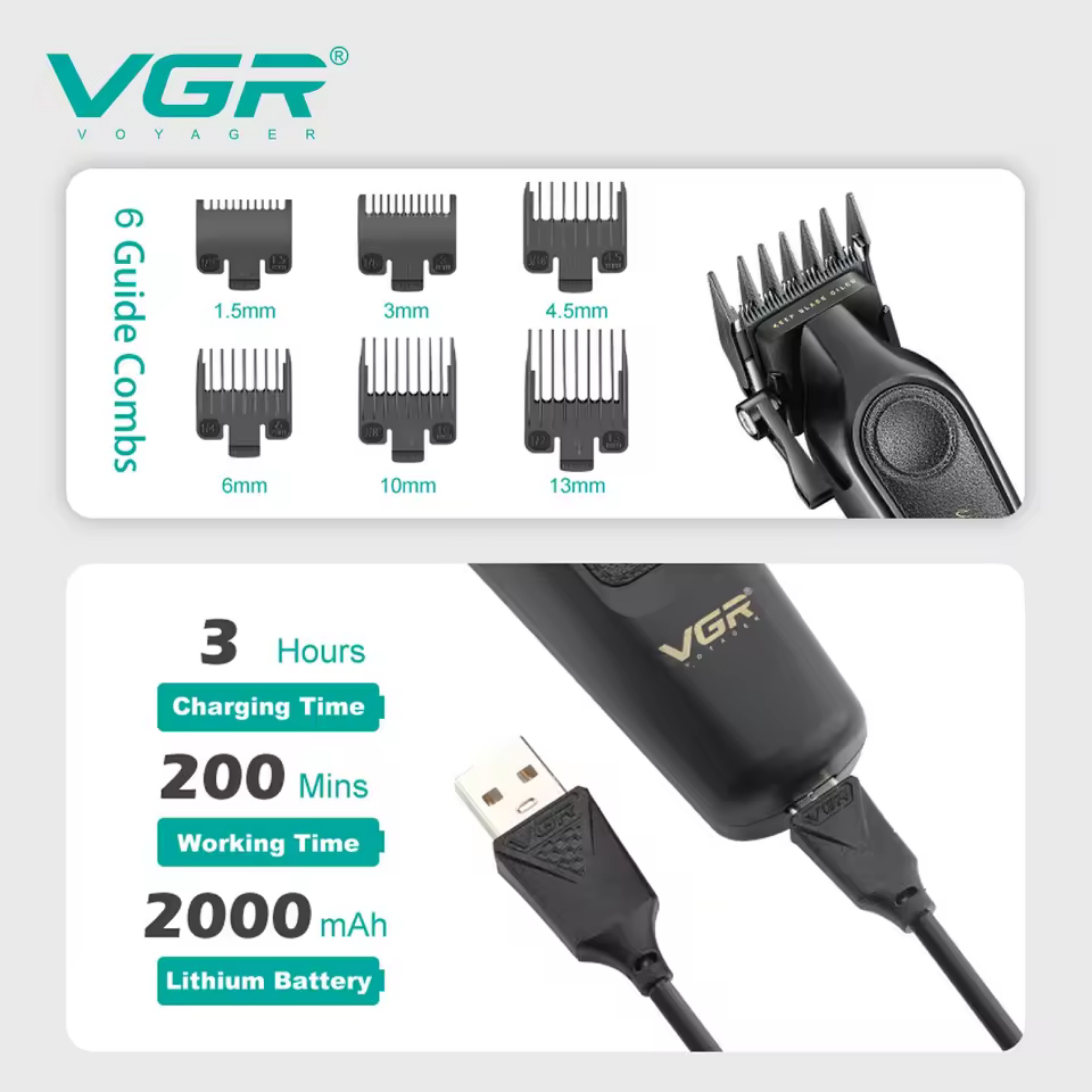 ماشین اصلاح موی سر و صورت شارژی وی جی ار مدل V-197 ماشین اصلاح موی سر و صورت شارژی وی جی ار مدل V-197