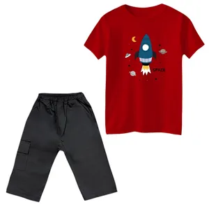 ست تی‌شرت و شلوارک پسرانه مدل موشک و فضا
