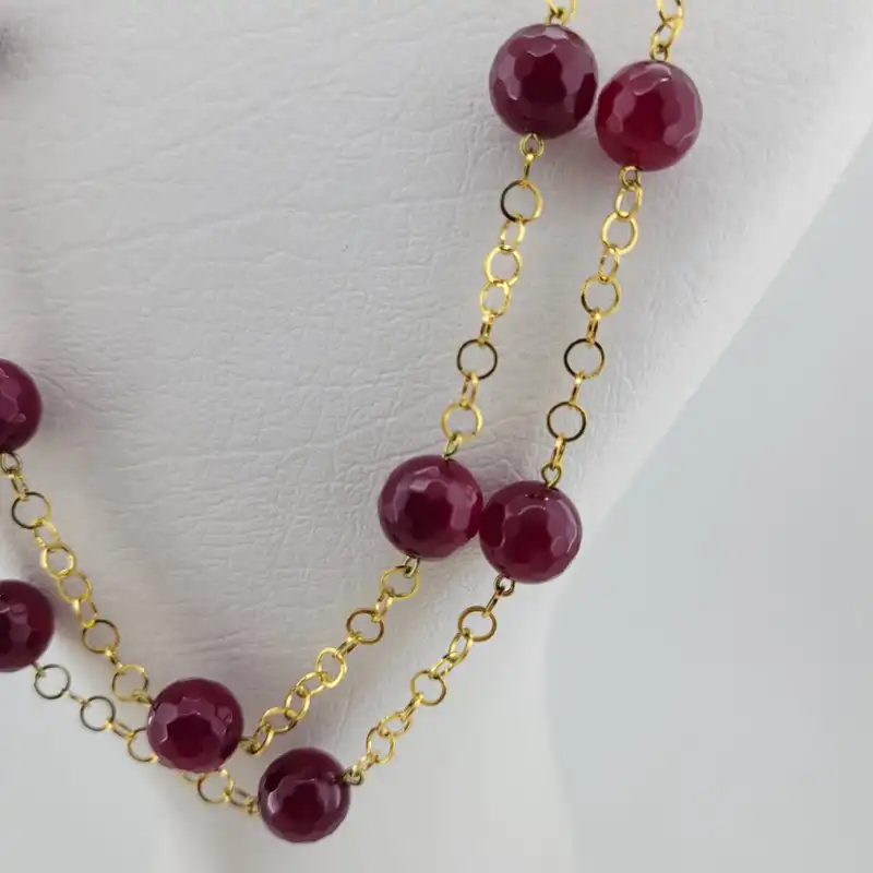 گردنبند زنانه مدل رومانتویی سنگ عقیق یاقوتی کد 291