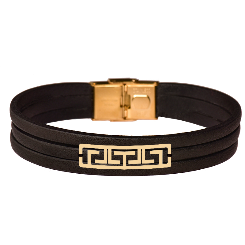 دستبند طلا 18 عیار مردانه کرابو طرح هندسی مدل Kr102450