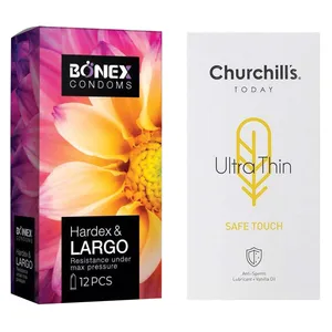 کاندوم چرچیلز مدل Safe Touch بسته 12 عددی به همراه کاندوم بونکس مدل Hardex & Largo بسته 12 عددی 