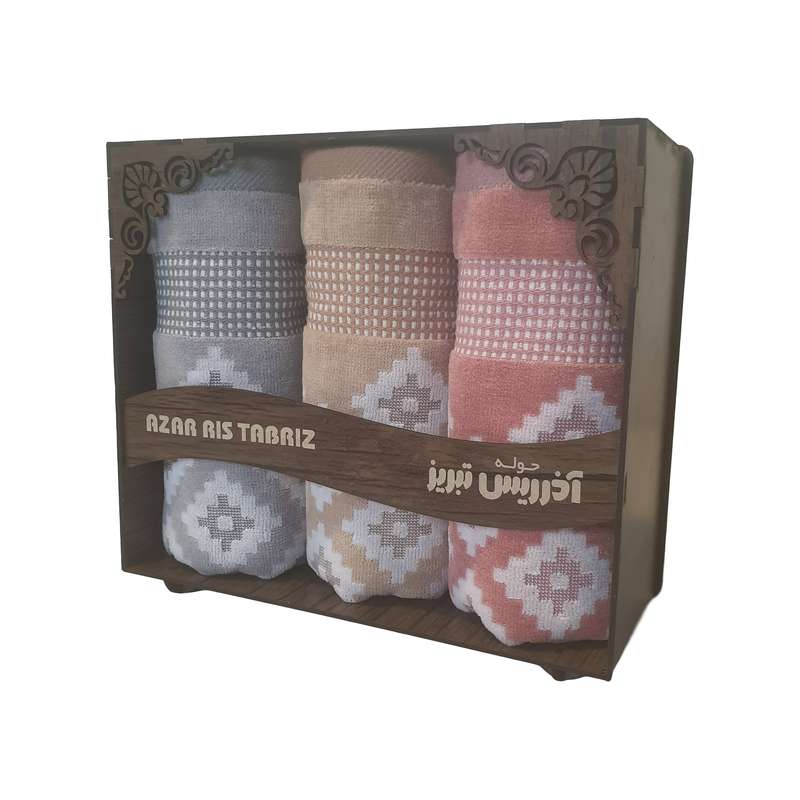 حوله دستی آذرریس تبریز مدل Maya سایز 40x80 سانتی متر بسته 3 عددی