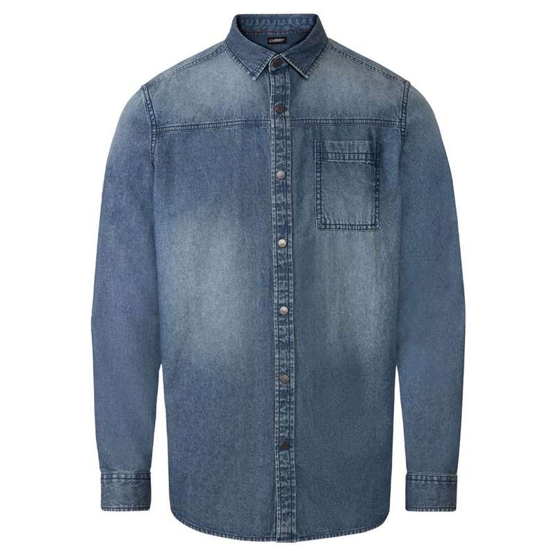 پیراهن آستین بلند مردانه لیورجی مدل جین تک جیب کد LuxSeries2022B رنگ آبی