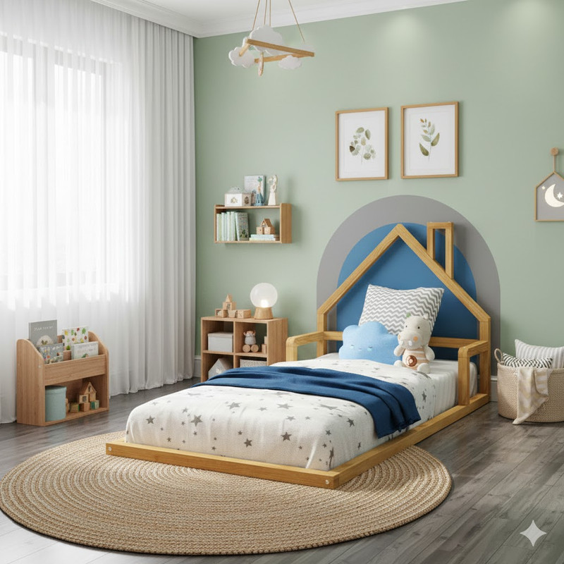 تخت خواب چوبی یک نفره مدل کلبه C1 سایز ۸۰×۱۸۰ سانتی‌متر