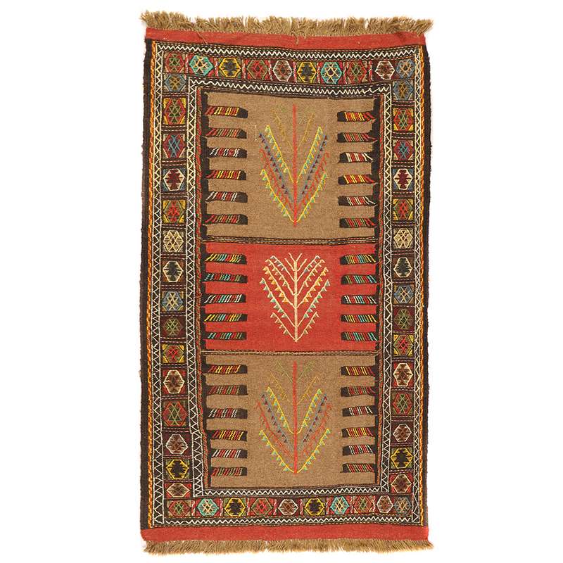 گلیم دستبافت یک و نیم متری طرح سفره کردی کد 1404123