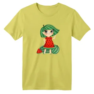 تی شرت آستین کوتاه بچگانه مدل دخترک یلدایی کد  15 رنگ زرد لیمویی