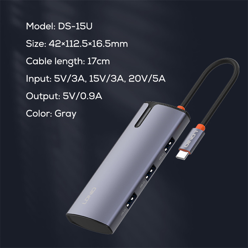هاب 5 پورت USB-C الدینیو مدل DS-15U