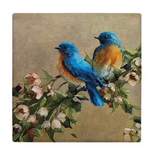  زیر لیوانی  طرح نقاشی دو پرنده و شاخه شکوفه کد    5849443_4318