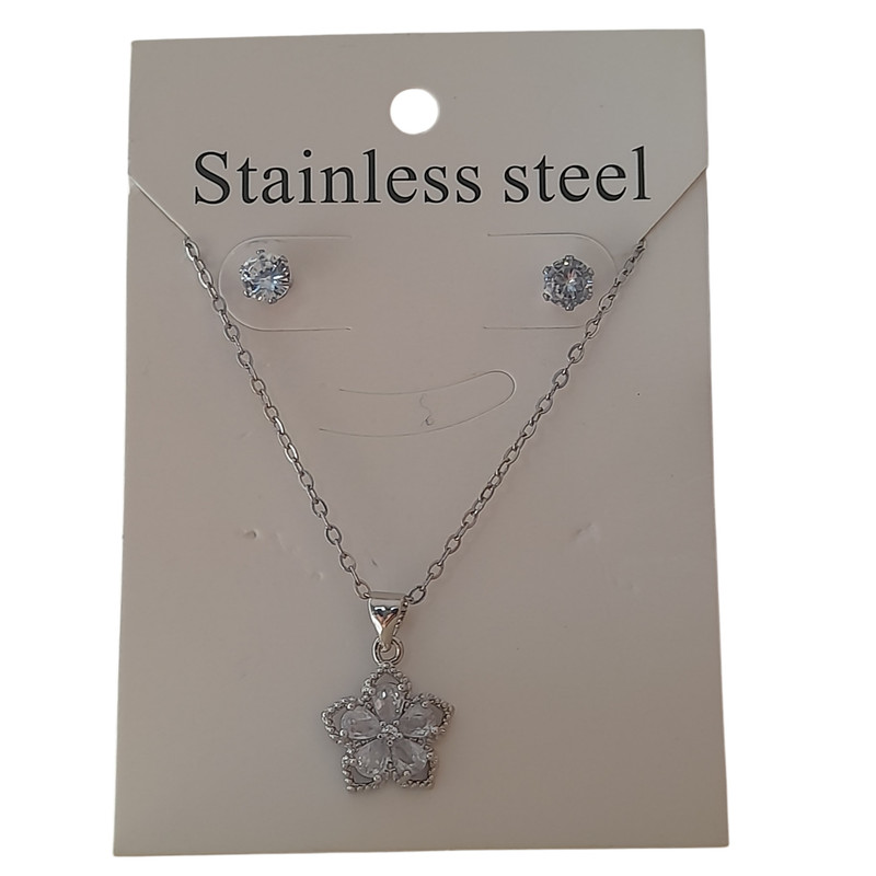 نیم ست زنانه استینلس استیل مدل گل نگینی نیم ست زنانه استینلس استیل مدل گل نگینی