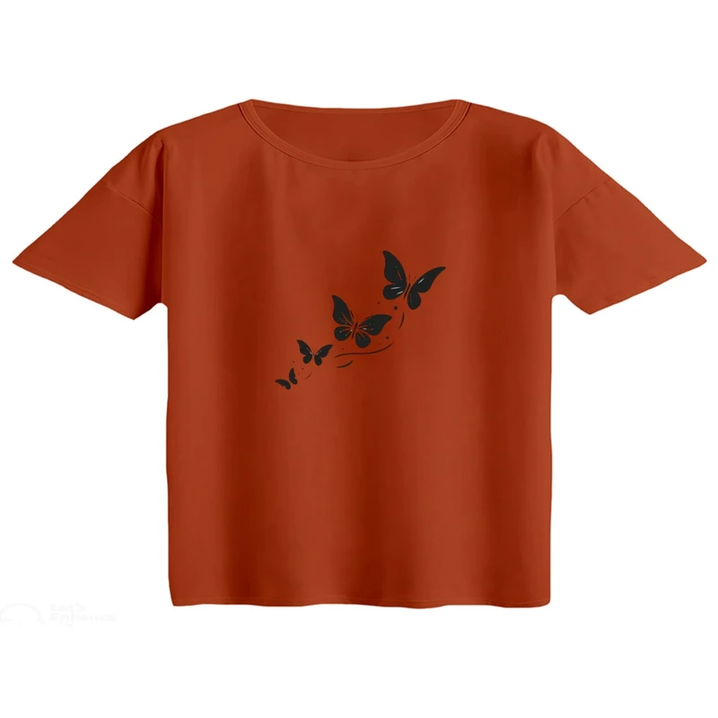کراپ تی‌شرت آستین کوتاه زنانه مدل پروانه کد 01