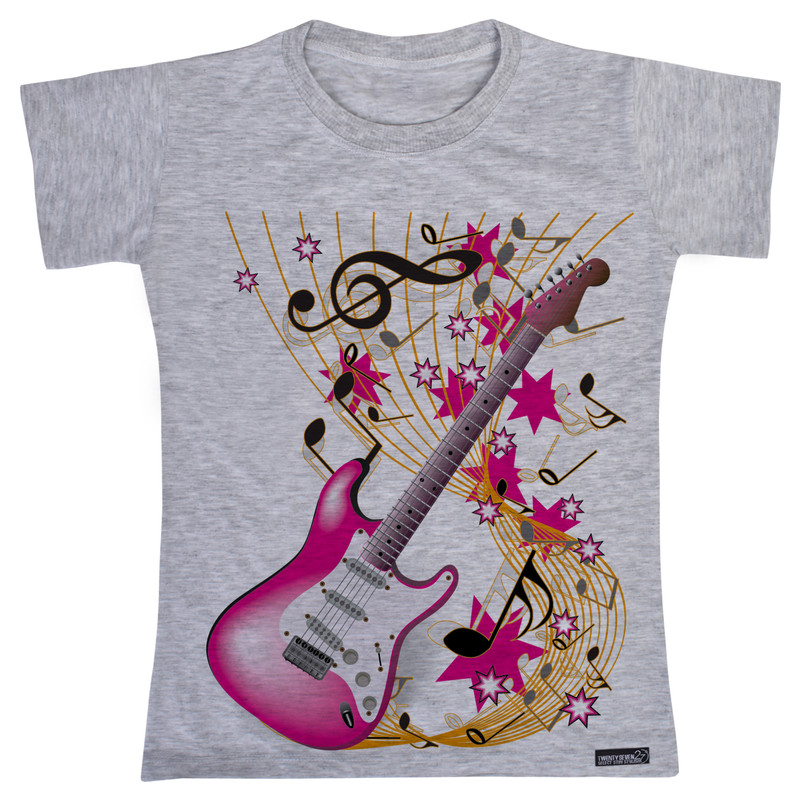 تی شرت آستین کوتاه دخترانه 27 مدل Pink Electric Guitar کد MH827