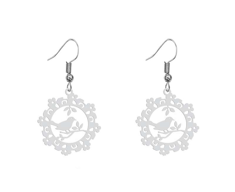 گوشواره زنانه هایکا طرح پرنده و شاخه مدل ha-394