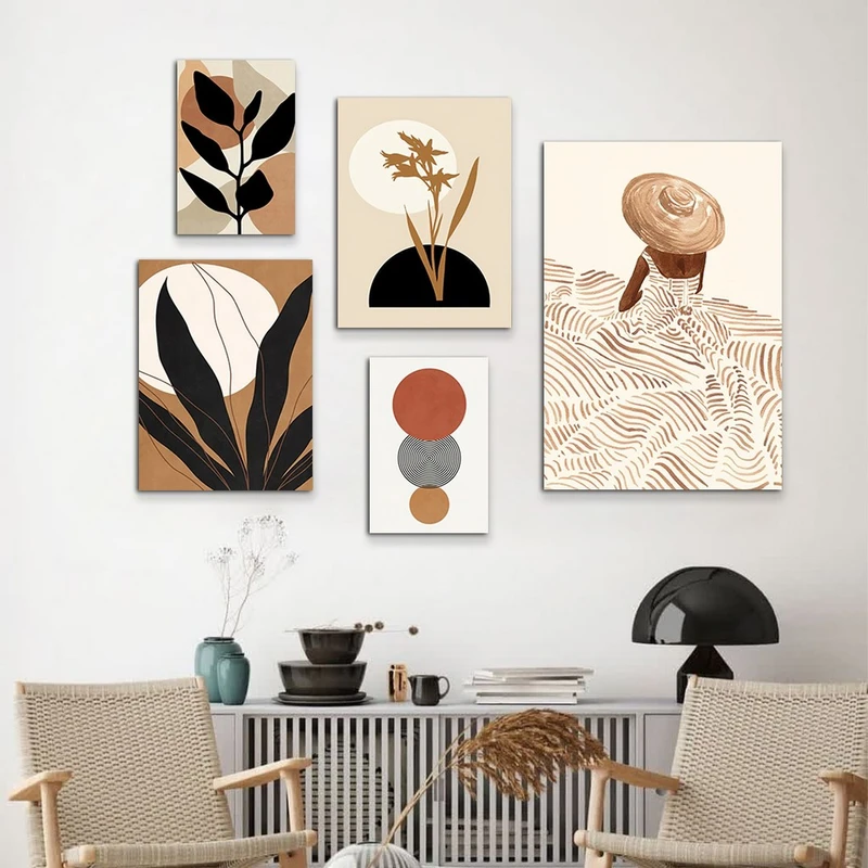 تابلو شاسی بکلیت طرح نقاشی مینیمال و استایل دخترانه مدل SH-966 مجموعه 5 عددی