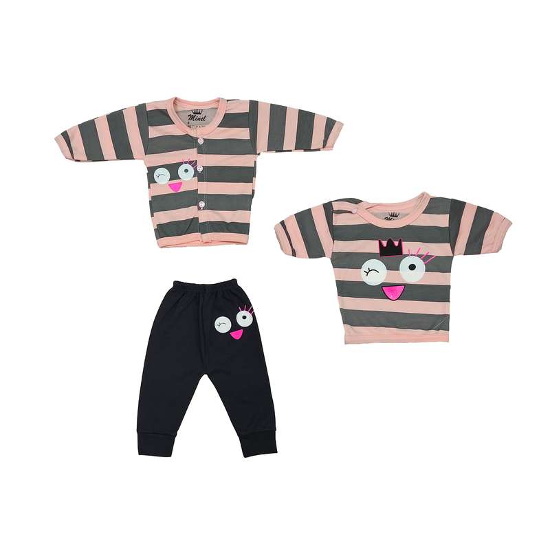 ست 3 تکه لباس نوزادی مدل چشمک و لبخند