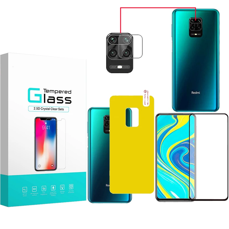 محافظ صفحه نمایش و پشت گوشی مدل RA-08 مناسب برای گوشی موبایل شیائومی Redmi note 9s/9 pro/pro max به همراه محافظ لنز دوربین