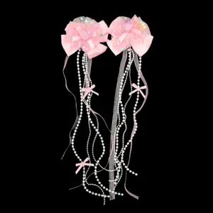 گیره مو دخترانه مدل پاپیون آویزدار کد 203 بسته 2 عددی