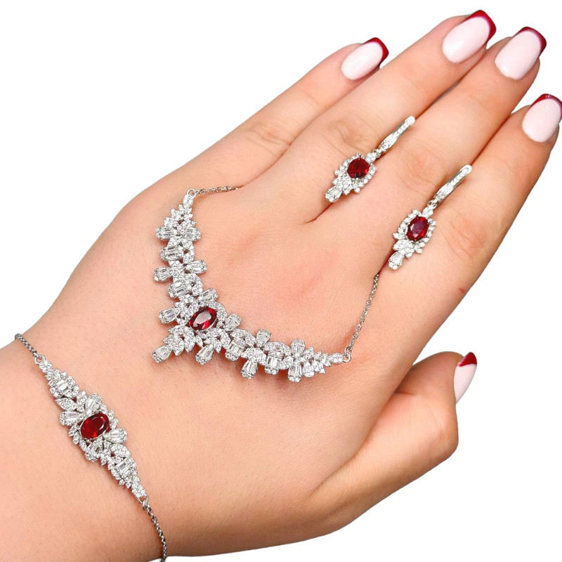 نیم ست نقره زنانه مدل یاقوت سرخ کد 092