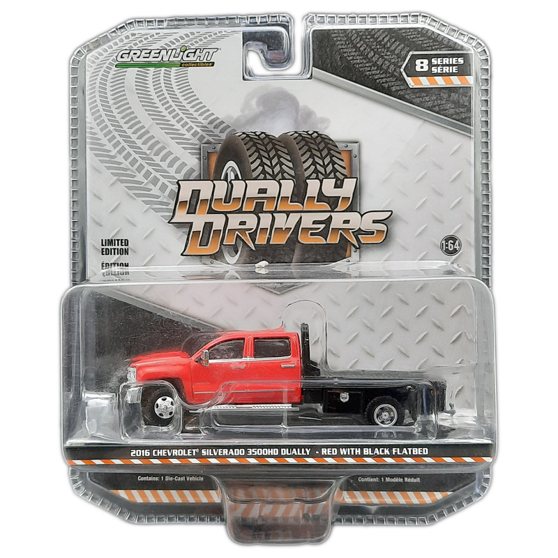 ماشین بازی گرین‌لایت مدل 2016 CHEVROLET SILVERADO 3500HD DUALLY - RED WITH BLACK FLATBED
