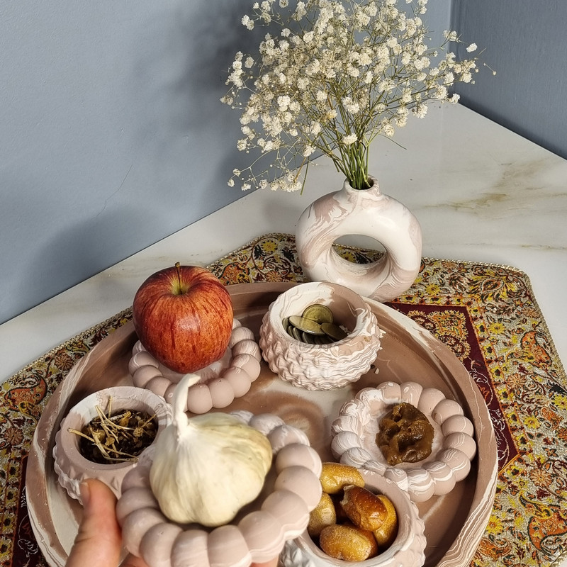 مجموعه ظروف هفت سین 8 پارچه طرح سنگ مدل هلنا