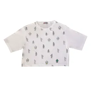 کراپ‌تاپ زنانه مدل کاکتوس پولک دار رنگ سفید