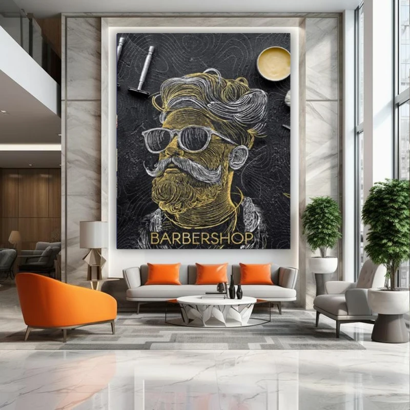 تابلو بوم طرح مخمل barbershop مدل تخته سیاه کد BK24890