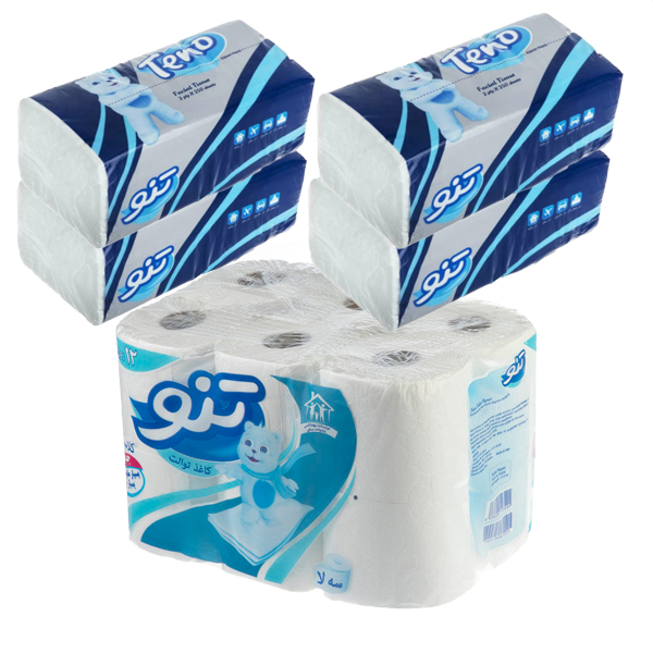 دستمال توالت و دستمال کاغذی 250 برگ تنو کد T12 بسته 16 عددی