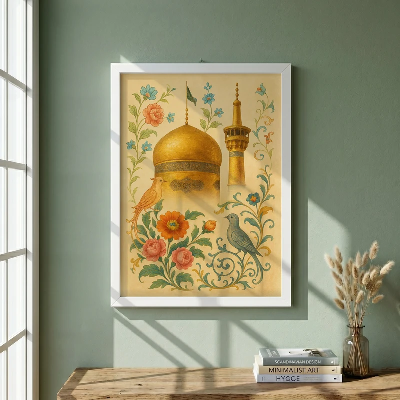 تابلو طرح ولادت امام رضا (ع) مدل G15066 فریم سفید