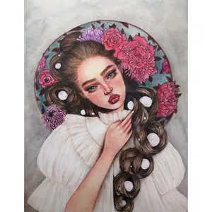 تابلو نقاشی آبرنگی مدل دختر و گل